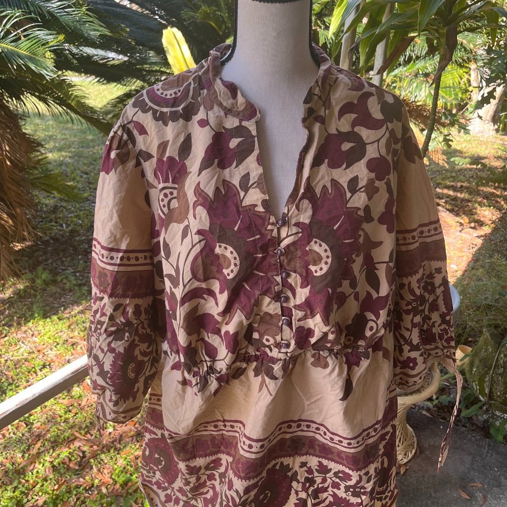 Burgundy and Beige Flower Tunic